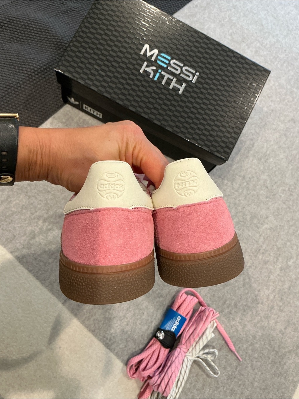 adidas X  messi x kith Pink Low-Top Sneakers with Cream Stripes - Picture 5 of 8